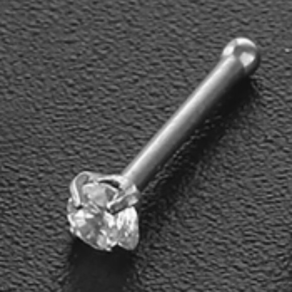 STERLING SILVER 925 NOSE STUD 18 GAUGE WITH CUBIC ZIRCONIA NEW - Picture 2 of 4